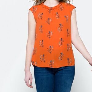 Daniel Rainn Orange Floral Cap Sleeve Blouse